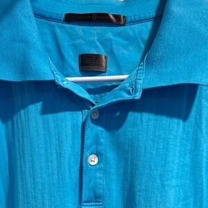 Nike Tiger Woods Bright Blue Striped Polo Shirt Mens Short Sleeve Button Up Golf